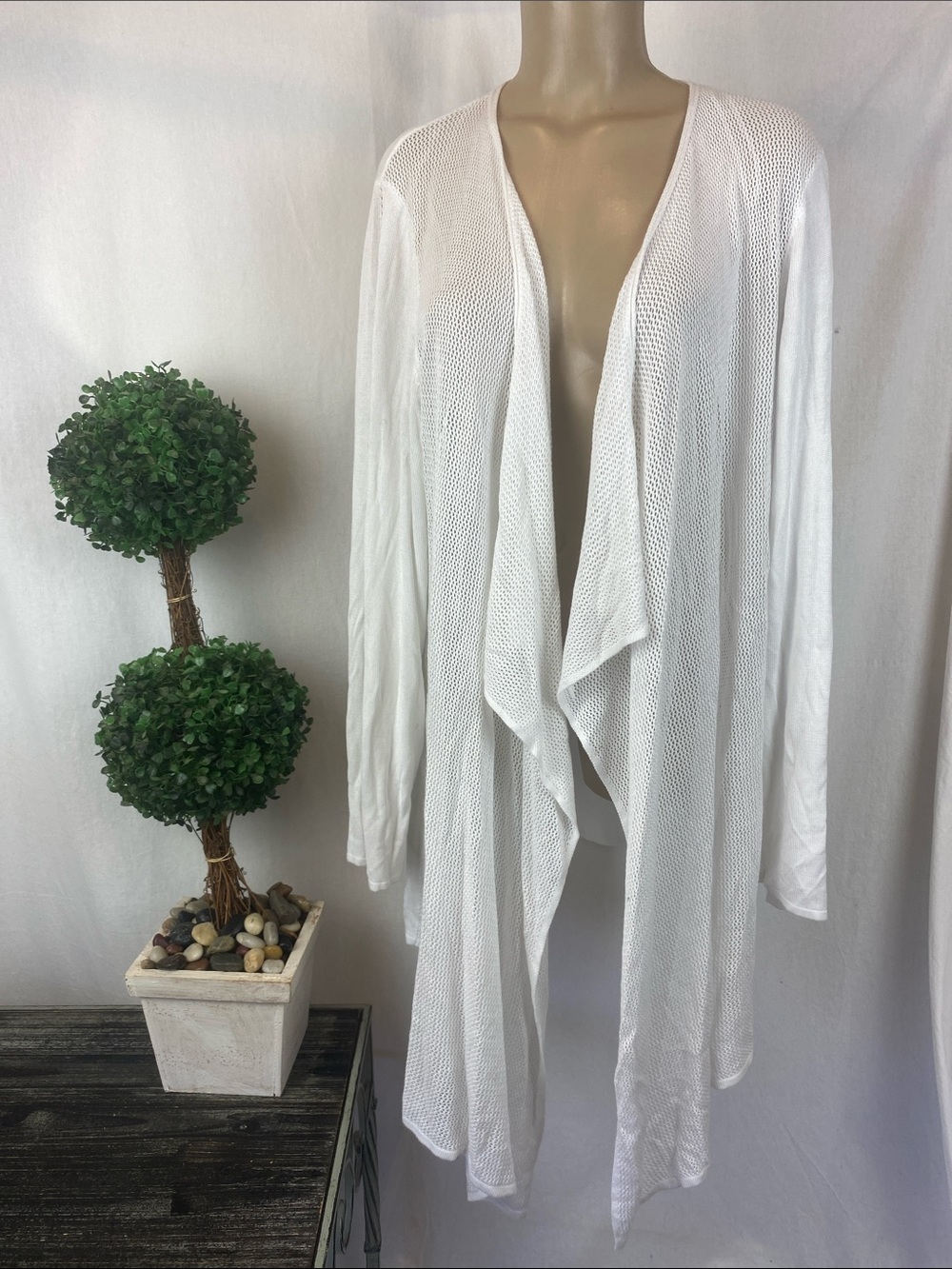 Magaschoni White Drape Open Front Duster Cardigan Sweater 2X
